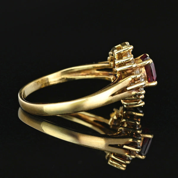 Vintage 14K Ruby & Baguette Diamond Ballerina Ring