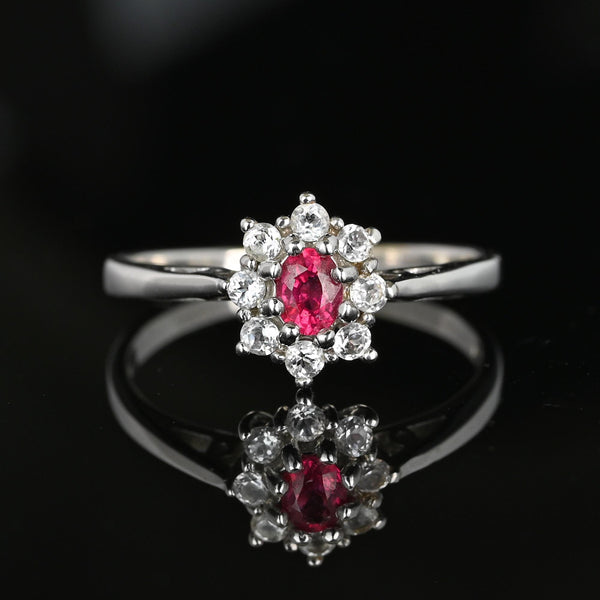 Vintage 14K White Gold Red Spinel Halo Cluster Ring - Boylerpf