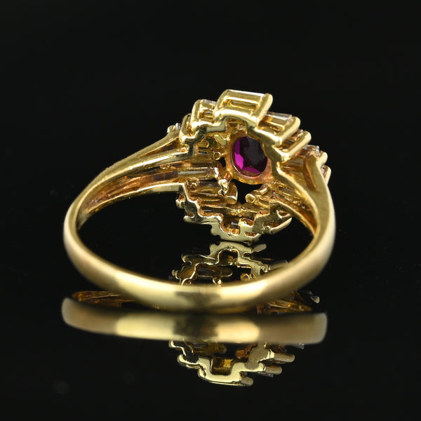Vintage 14K Ruby & Baguette Diamond Ballerina Ring