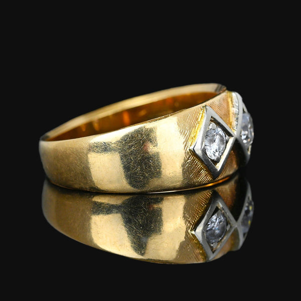 Vintage Wide 14K Gold Three Stone Diamond Ring Band - Boylerpf