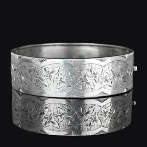 Antique Victorian Ivy Leaf Engraved Bangle Bracelet - Boylerpf