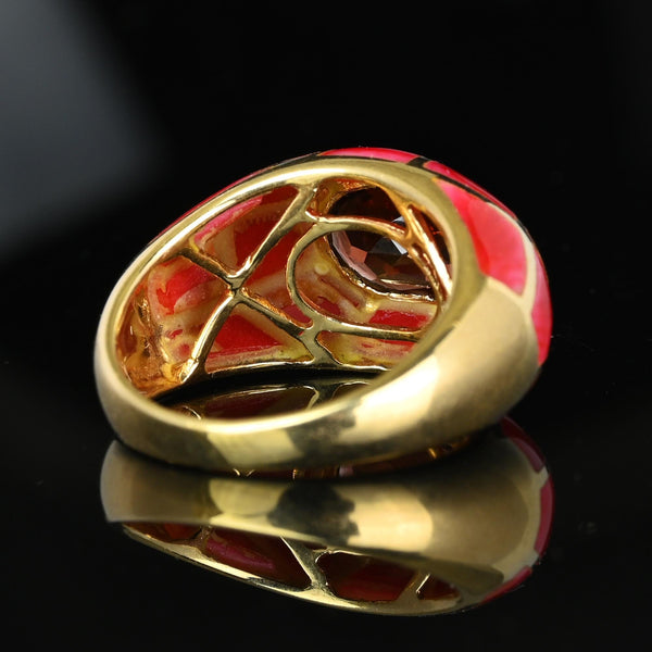 Vintage Gold Dome Red Enamel Garnet Signet Ring - Boylerpf