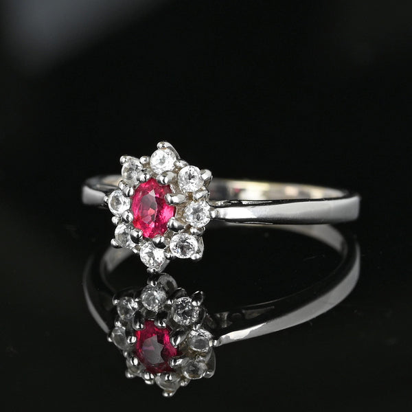 Vintage 14K White Gold Red Spinel Halo Cluster Ring - Boylerpf