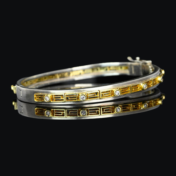 Antique Silver & 18K Gold .75 CTW Diamond Bracelet Bangle - Boylerpf