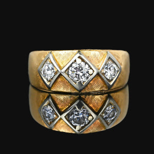 Vintage Wide 14K Gold Three Stone Diamond Ring Band | Boylerpf