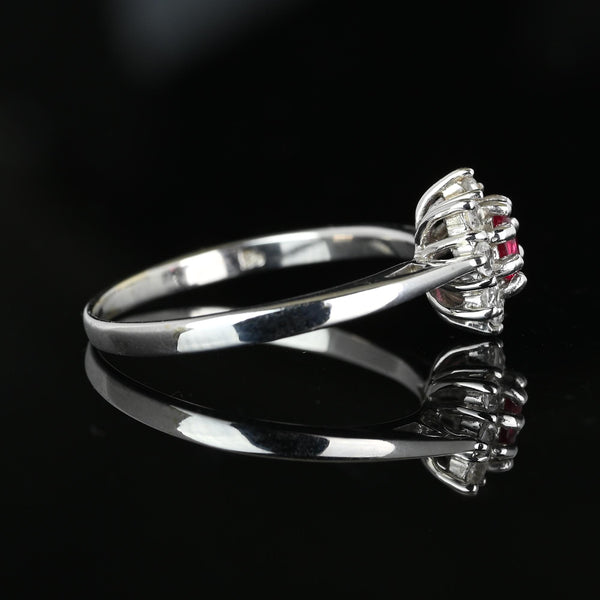 Vintage 14K White Gold Red Spinel Halo Cluster Ring - Boylerpf