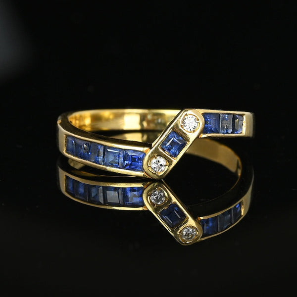 Vintage 14K Gold Diamond Carré Sapphire Ring Band - Boylerpf