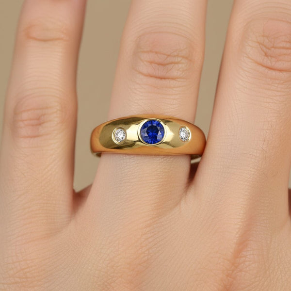 Antique Victorian 14K Gold Sapphire Diamond Gypsy Ring