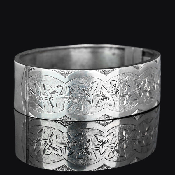 Antique Victorian Ivy Leaf Engraved Bangle Bracelet - Boylerpf