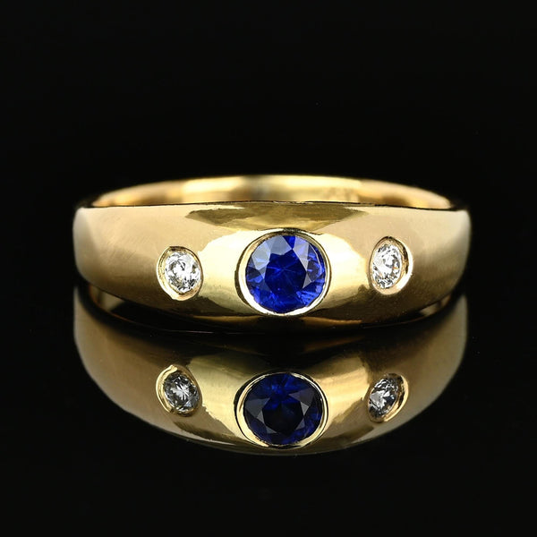 Antique Victorian 14K Gold Sapphire Diamond Gypsy Ring