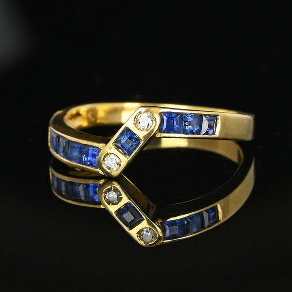 Vintage 14K Gold Diamond Carré Sapphire Ring Band - Boylerpf