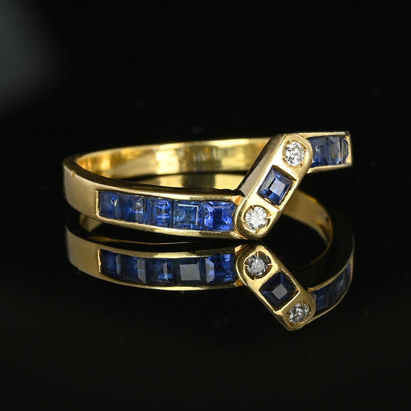 Vintage 14K Gold Diamond Carré Sapphire Ring Band - Boylerpf