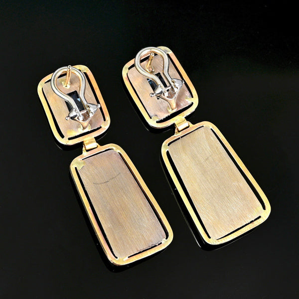 Vintage Moonstone Blue Topaz Earrings, 14K Gold Drops - Boylerpf