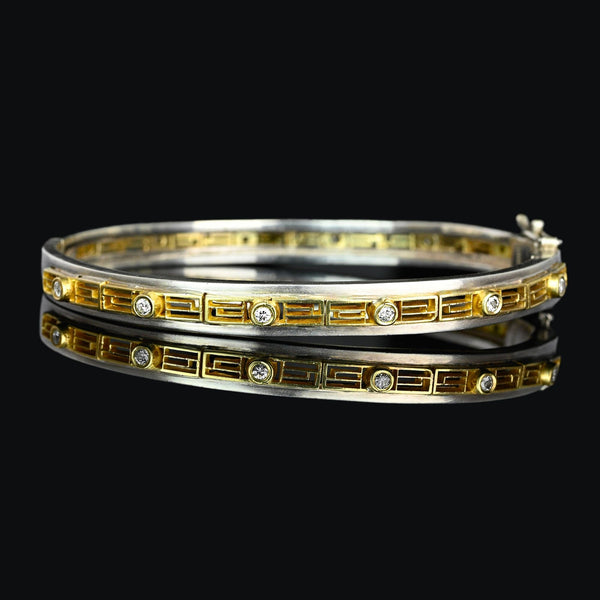 Antique Silver & 18K Gold .75 CTW Diamond Bracelet Bangle - Boylerpf