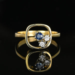 Contemporary 14K Gold Floating Diamond and Sapphire Ring - Boylerpf