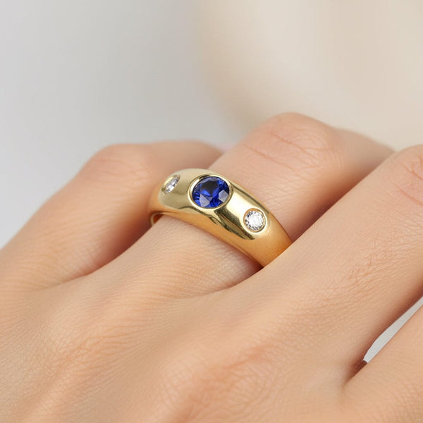 Antique Victorian 14K Gold Sapphire Diamond Gypsy Ring