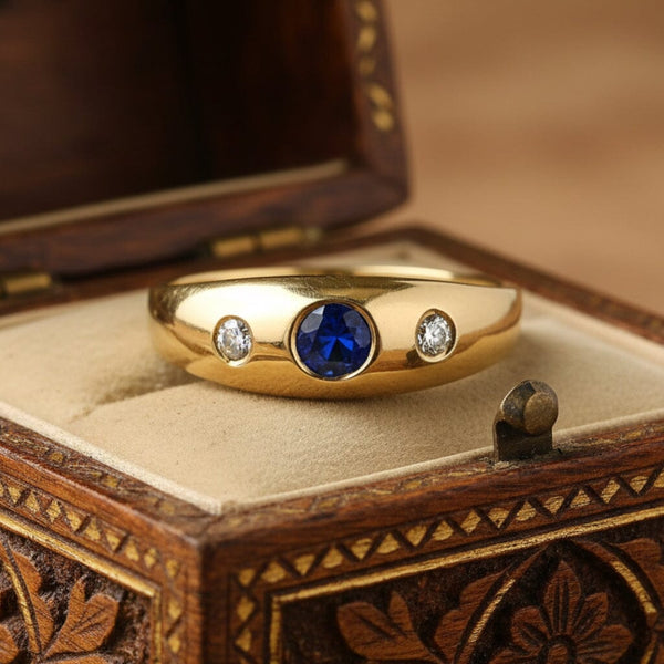 Antique Victorian 14K Gold Sapphire Diamond Gypsy Ring