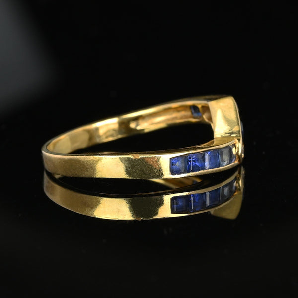 Vintage 14K Gold Diamond Carré Sapphire Ring Band - Boylerpf