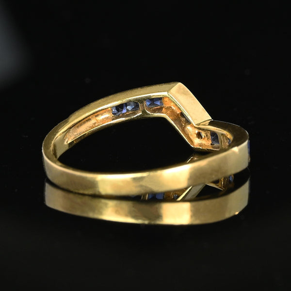 Vintage 14K Gold Diamond Carré Sapphire Ring Band - Boylerpf