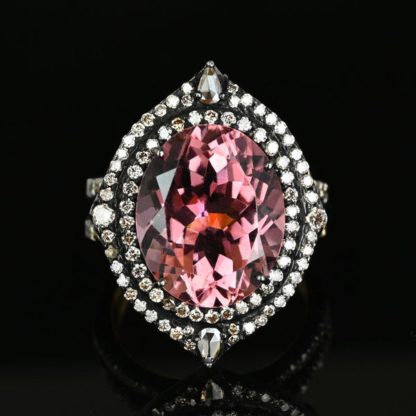 Vintage 18K Gold Pink Amethyst Diamond Halo Ring 6.5 Ct