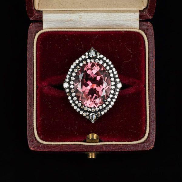 Vintage 18K Gold Pink Amethyst Diamond Halo Ring 6.5 Ct