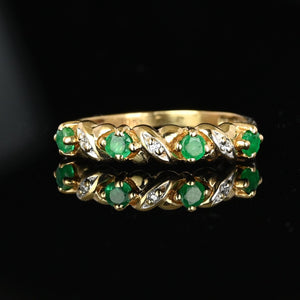 10K Gold Ribbon Design Diamond Emerald Ring Band - Boylerpf