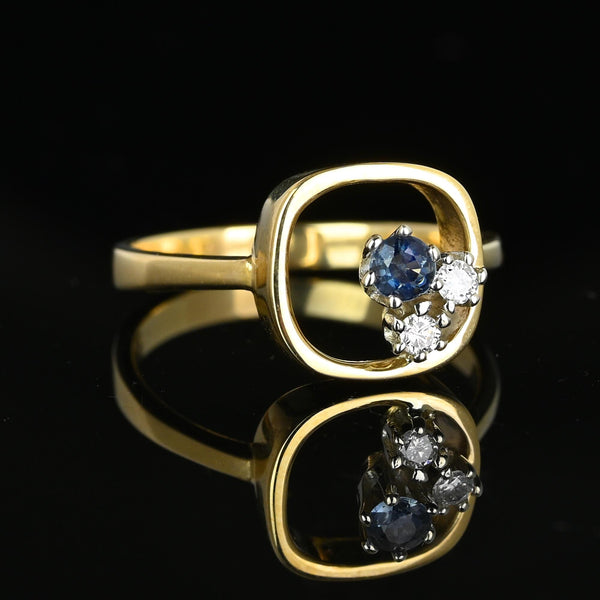 Contemporary 14K Gold Floating Diamond and Sapphire Ring - Boylerpf