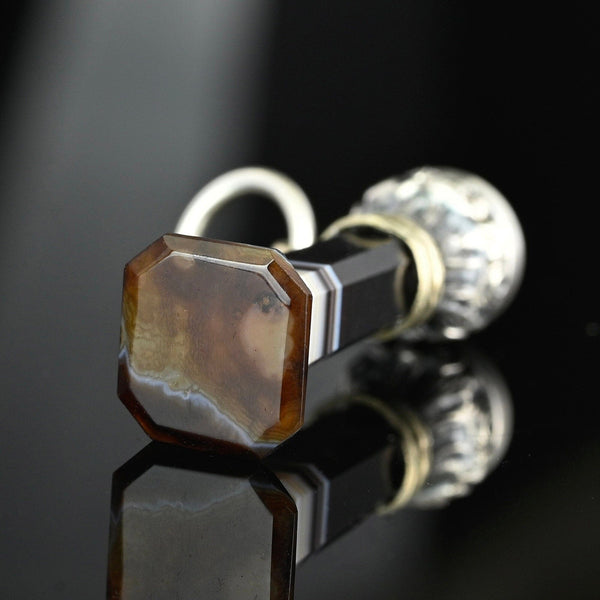 Antique Silver Carnelian Wax Seal Banded Agate Pendant