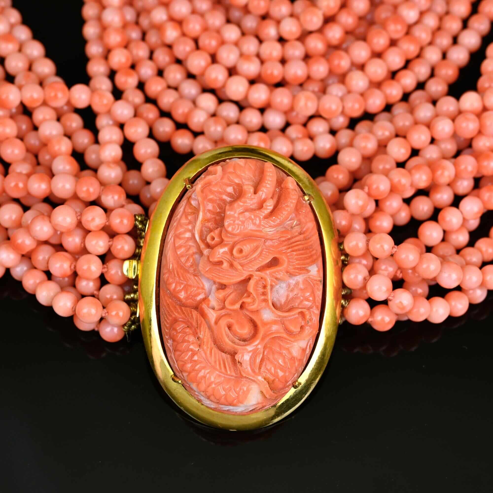 Vintage 12 Strand Coral Necklace with 14K Gold Dragon Clasp – Boylerpf