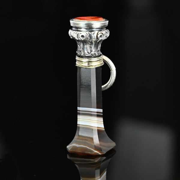 Antique Silver Carnelian Wax Seal Banded Agate Pendant