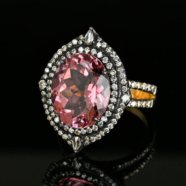 Vintage 18K Gold Pink Amethyst Diamond Halo Ring 6.5 Ct