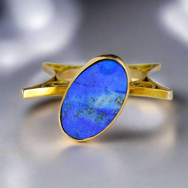 Unique Vintage Gold Filigree Lapis Lazuli Ring - Boylerpf