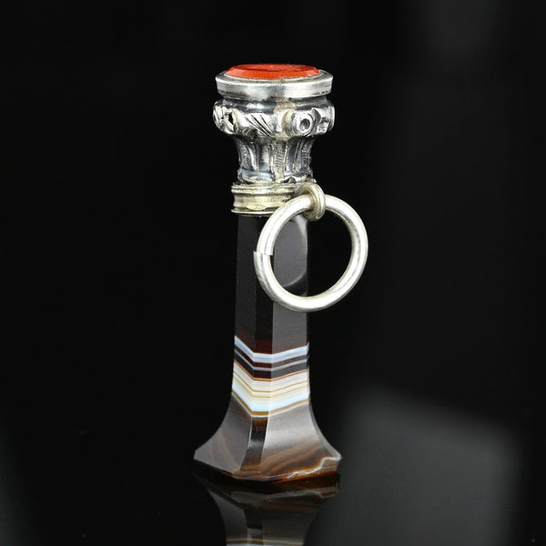 Antique Silver Carnelian Wax Seal Banded Agate Pendant