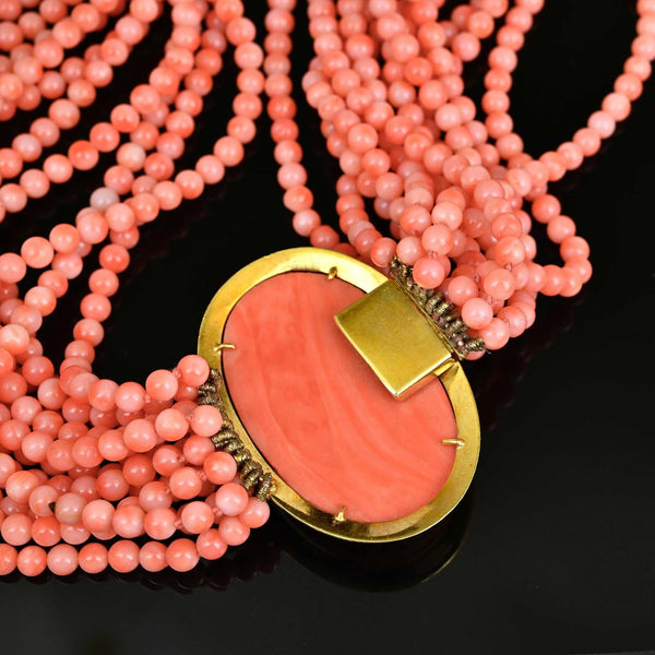 Vintage 12 Strand Coral Necklace with 14K Gold Dragon Clasp – Boylerpf