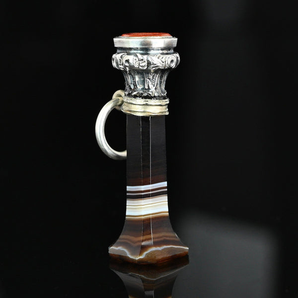 Antique Silver Carnelian Wax Seal Banded Agate Pendant