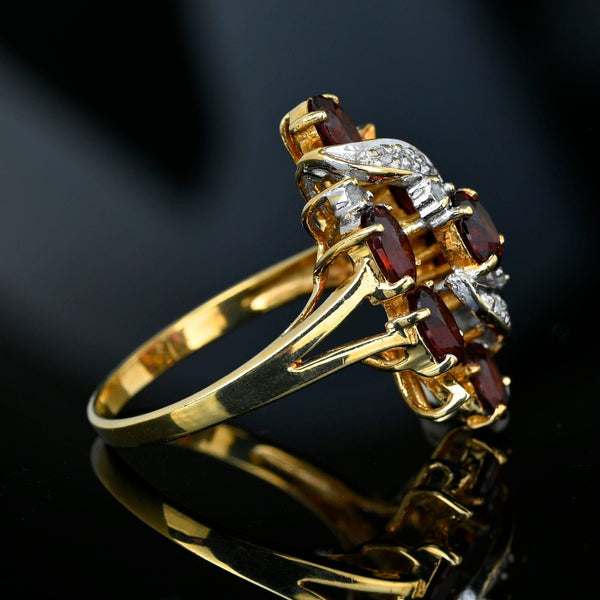 Vintage Gold Diamond Garnet Cluster Cocktail Ring - Boylerpf