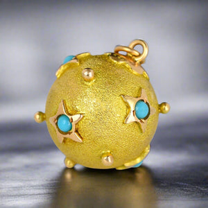 Antique 14K Gold Turquoise Star Sputnik Style Pendant - Boylerpf