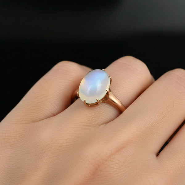 Antique 14K Gold Solitaire Cabochon Moonstone Ring