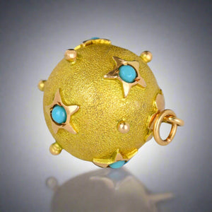 Antique 14K Gold Turquoise Star Sputnik Style Pendant - Boylerpf