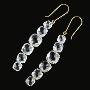 9K Gold Faceted Quartz Crystal Chandelier Earrings - Boylerpf