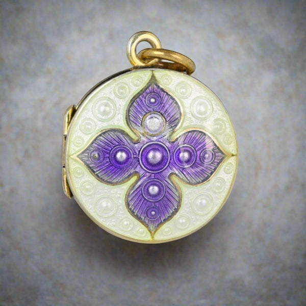 Antique Edwardian Purple & White Enamel Silver Locket - Boylerpf