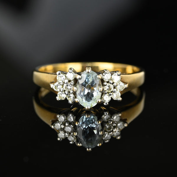 Estate Diamond Cluster Aquamarine Ring in Gold - Boylerpf