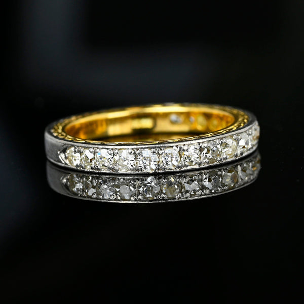 Art Deco Platinum & 18K Gold Mine Cut Diamond Ring Band - Boylerpf