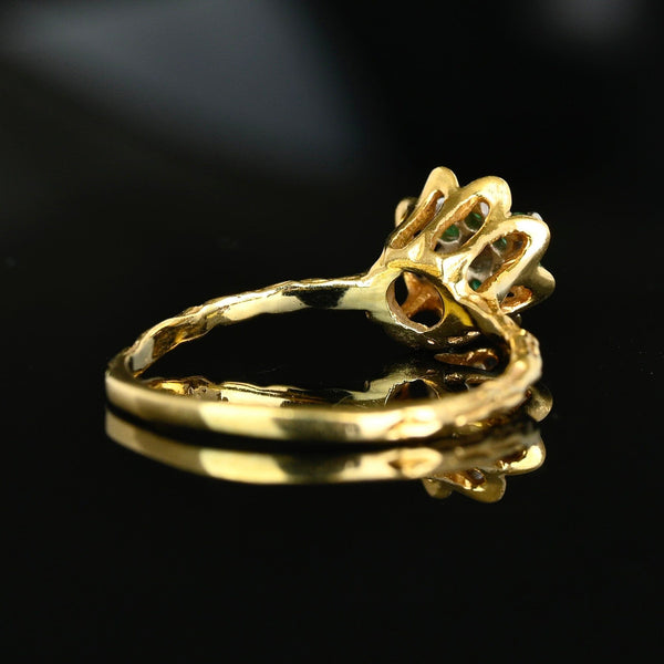 Vintage 14K Gold Emerald Diamond Flower Ring