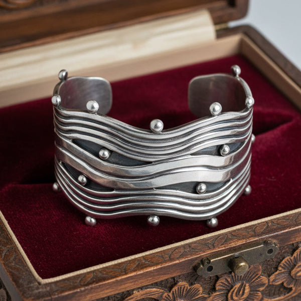 Vintage Taxco Mexican Sterling Silver Cuff Bracelet