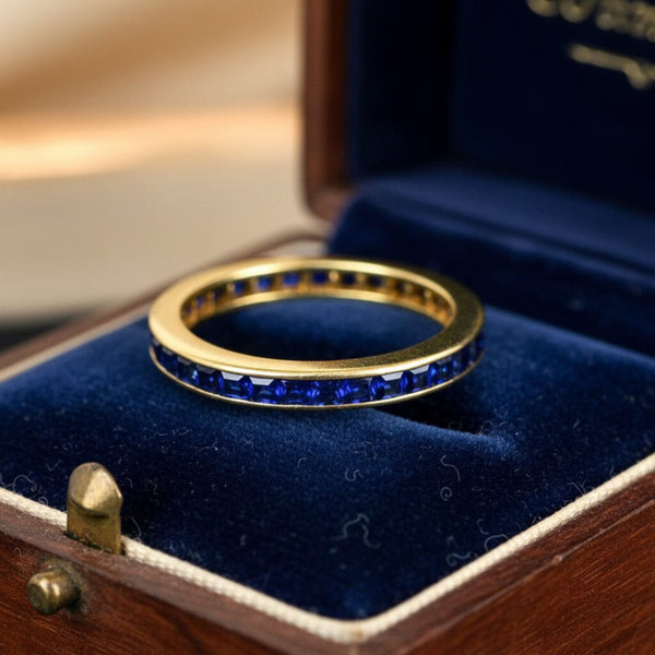 Vintage Sapphire Eternity Band Ring 14K Gold Anniversary