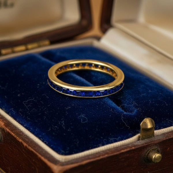Vintage Sapphire Eternity Band Ring 14K Gold Anniversary