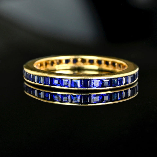 Vintage Sapphire Eternity Band Ring 14K Gold Anniversary