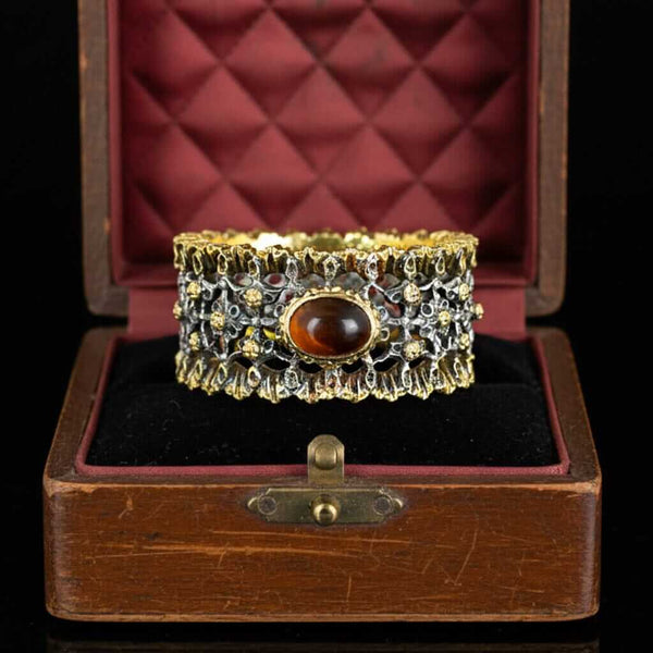 Buccellati Tiger Eye Ring, Sterling Silver 18K Gold Band - Boylerpf