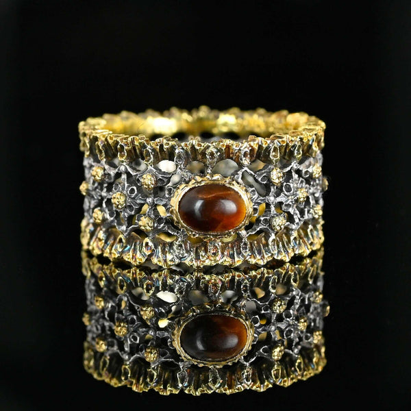Buccellati Tiger Eye Ring, Sterling Silver 18K Gold Band - Boylerpf